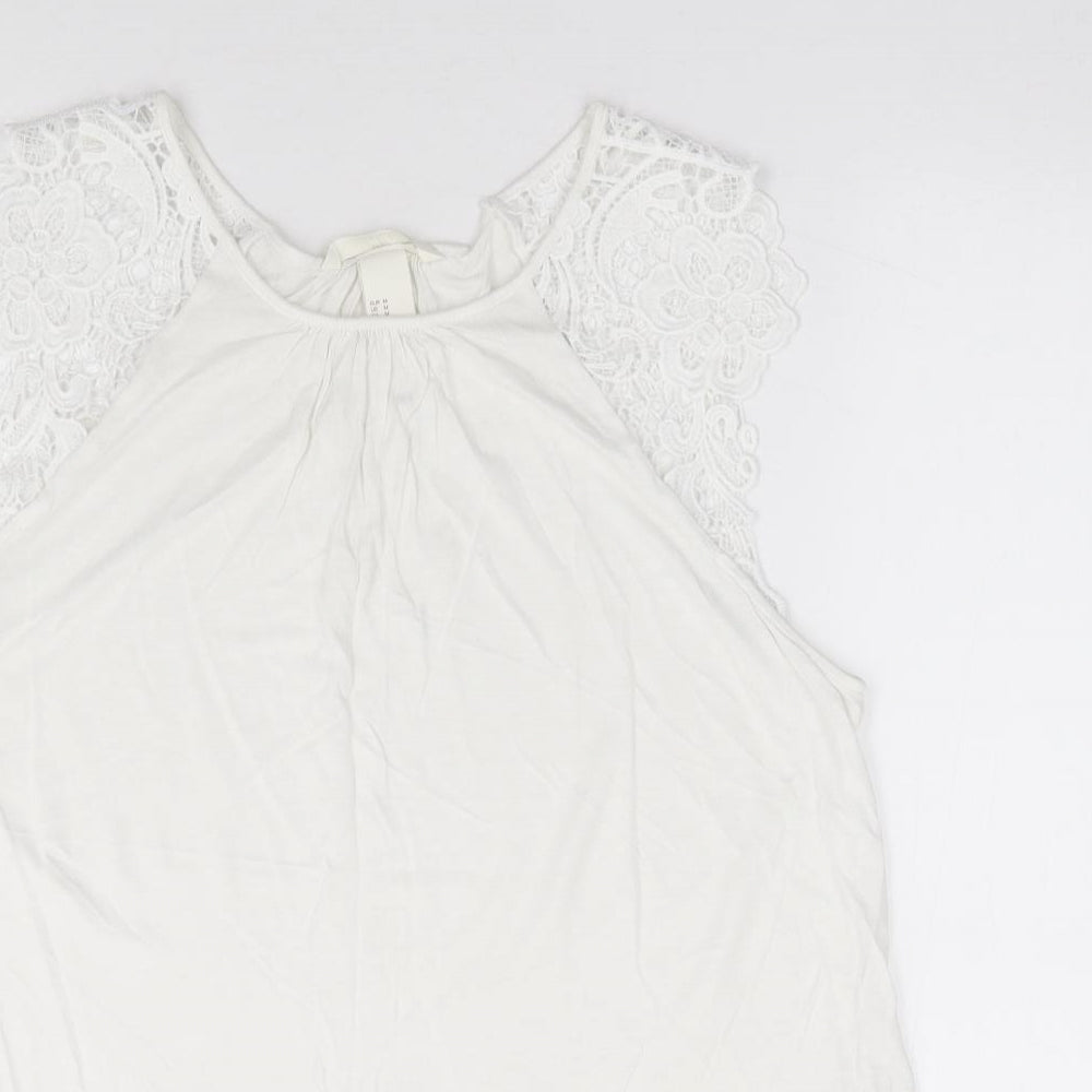 H&M Womens Ivory Viscose Jersey Tank Size M Round Neck
