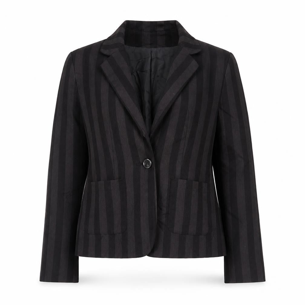 H&M Womens Black Striped Polyester Jacket Suit Jacket Size 6