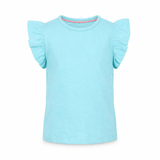 Marks & Spencer Girls Blue Cotton Basic T-Shirt Size 2-3 Years Round Neck Pullover