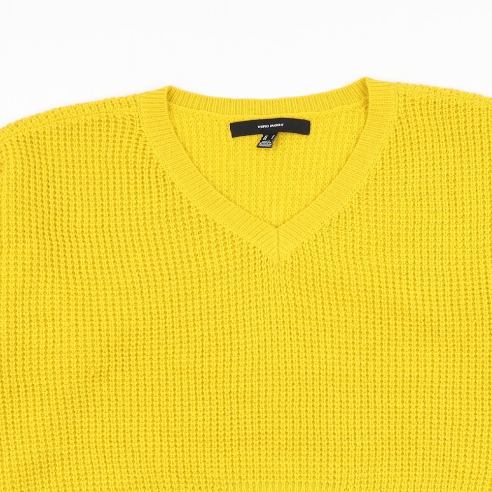 Vera Moda Womens Yellow V-Neck Acrylic Pullover Jumper Size S