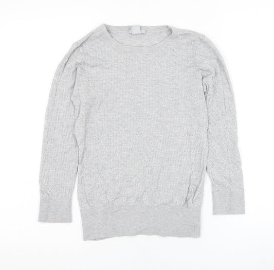 H&M Womens Grey Round Neck Viscose Pullover Jumper Size S