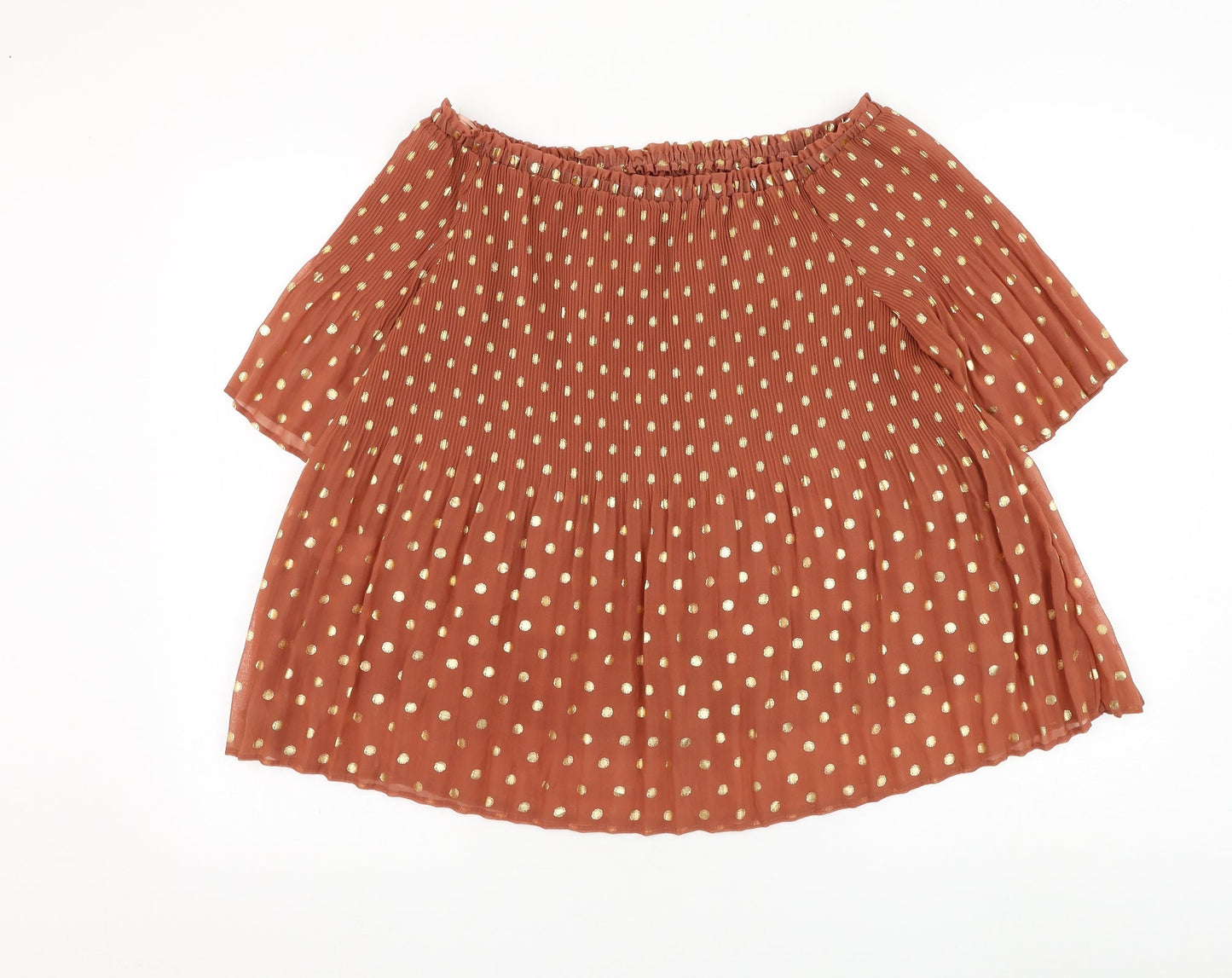 NEXT Womens Brown Polka Dot Polyester Basic Blouse Size 12 Square Neck
