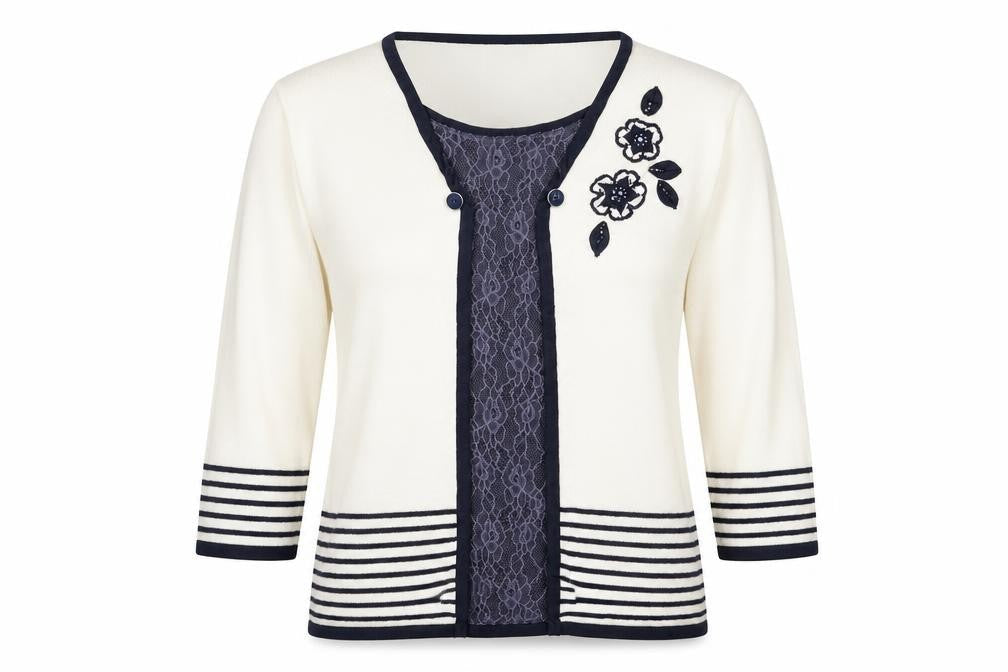 Reflect Womens White Round Neck Acrylic Pullover Jumper Size L - Flower