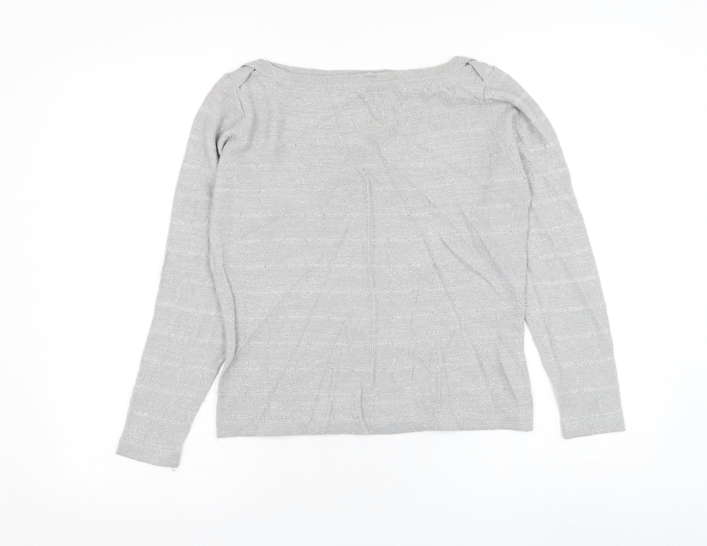 Pinstripe Womens Grey Round Neck Acrylic Pullover Jumper Size M