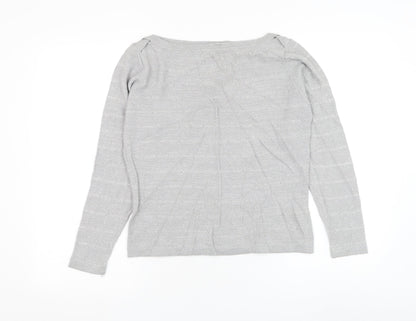 Pinstripe Womens Grey Round Neck Acrylic Pullover Jumper Size M