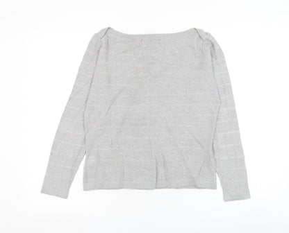 Pinstripe Womens Grey Round Neck Acrylic Pullover Jumper Size M