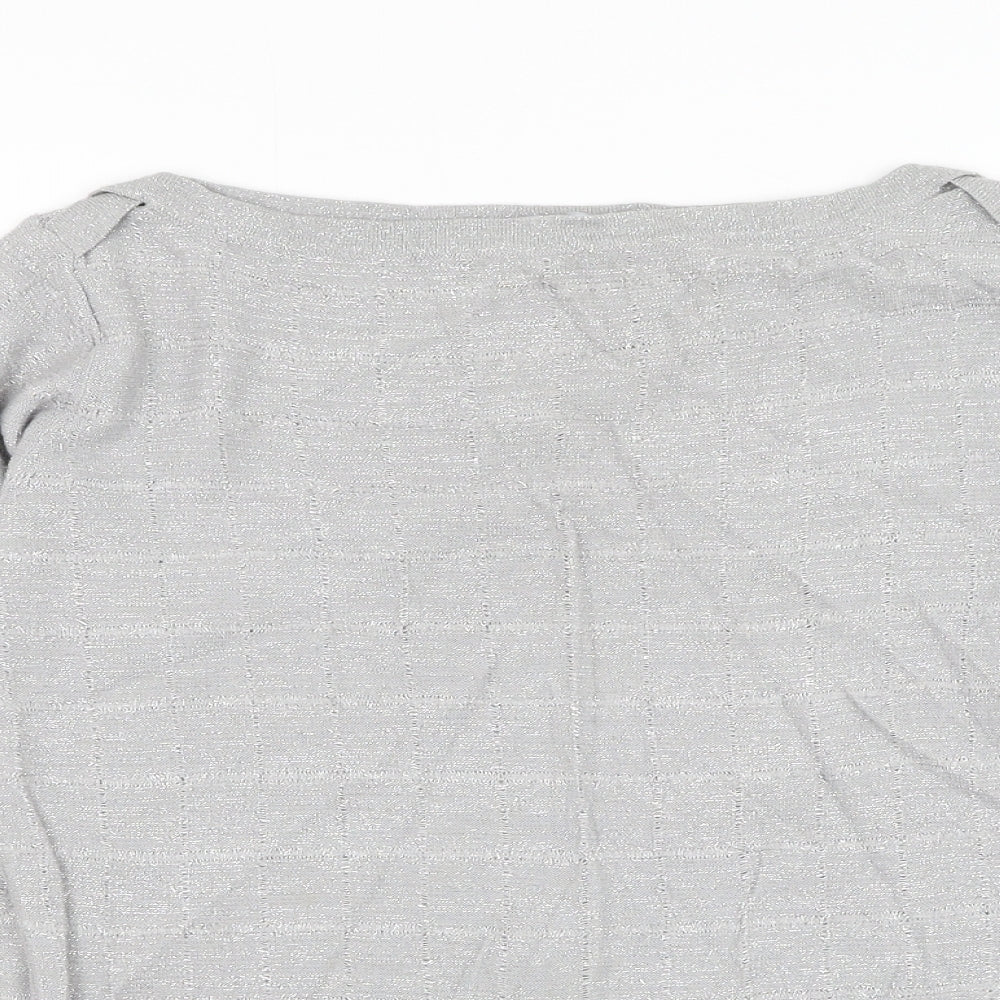 Pinstripe Womens Grey Round Neck Acrylic Pullover Jumper Size M