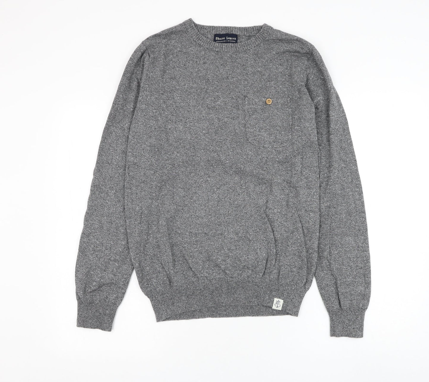 Shore Leave Mens Grey Round Neck Cotton Pullover Jumper Size M