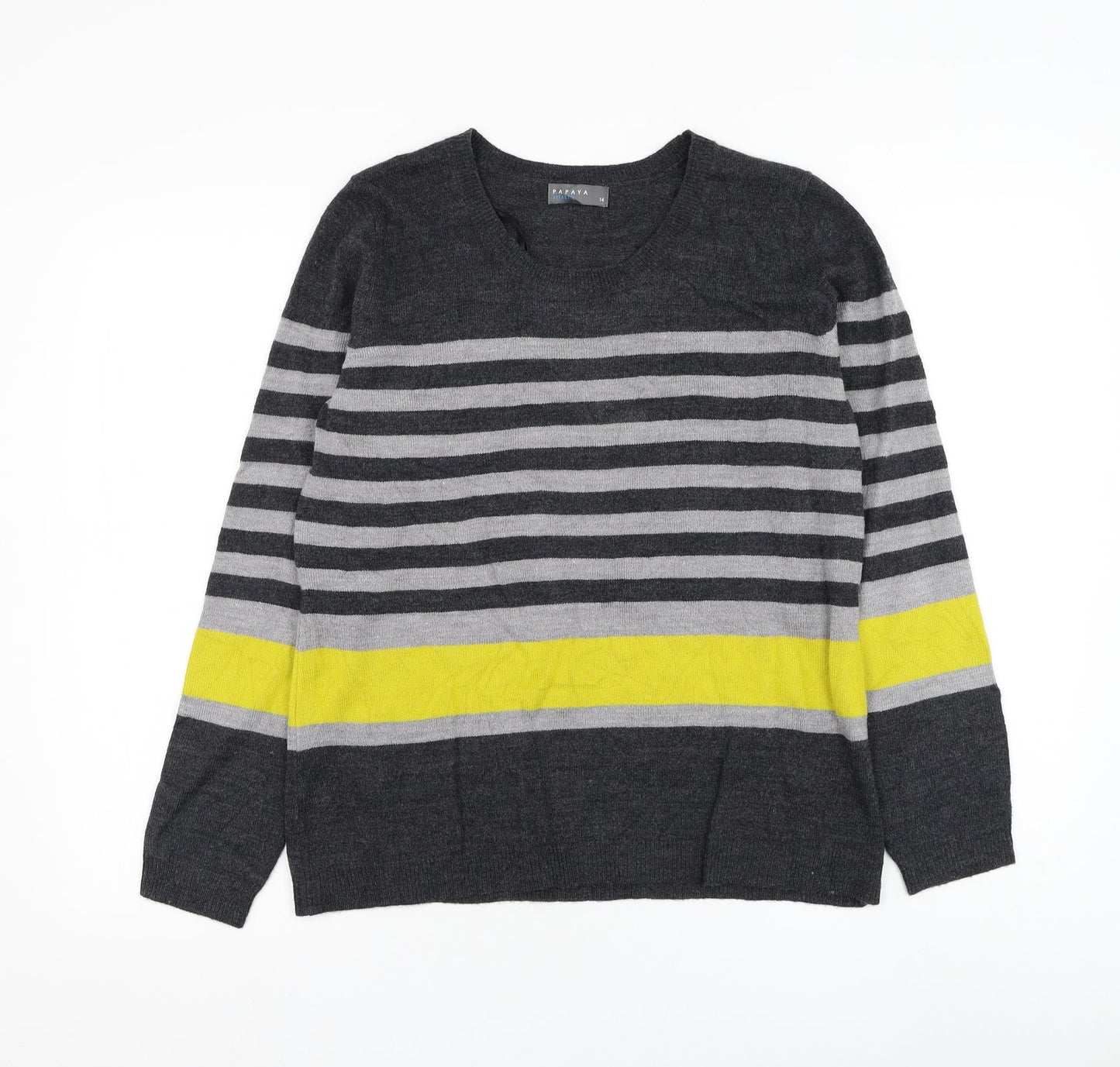 Matalan Womens Grey Round Neck Striped Acrylic Jumper Size 14