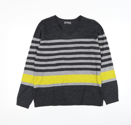 Matalan Womens Grey Round Neck Striped Acrylic Jumper Size 14