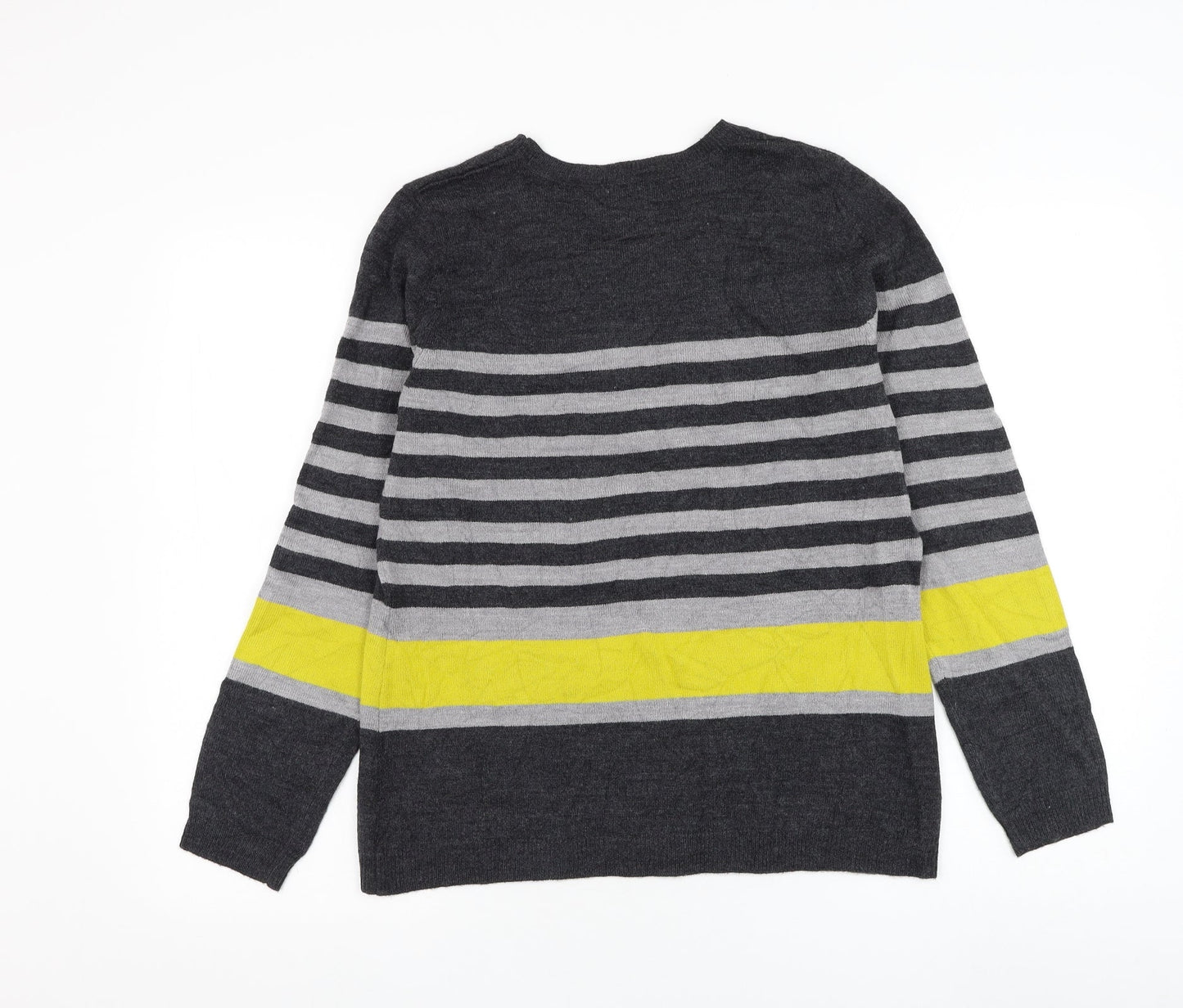 Matalan Womens Grey Round Neck Striped Acrylic Jumper Size 14