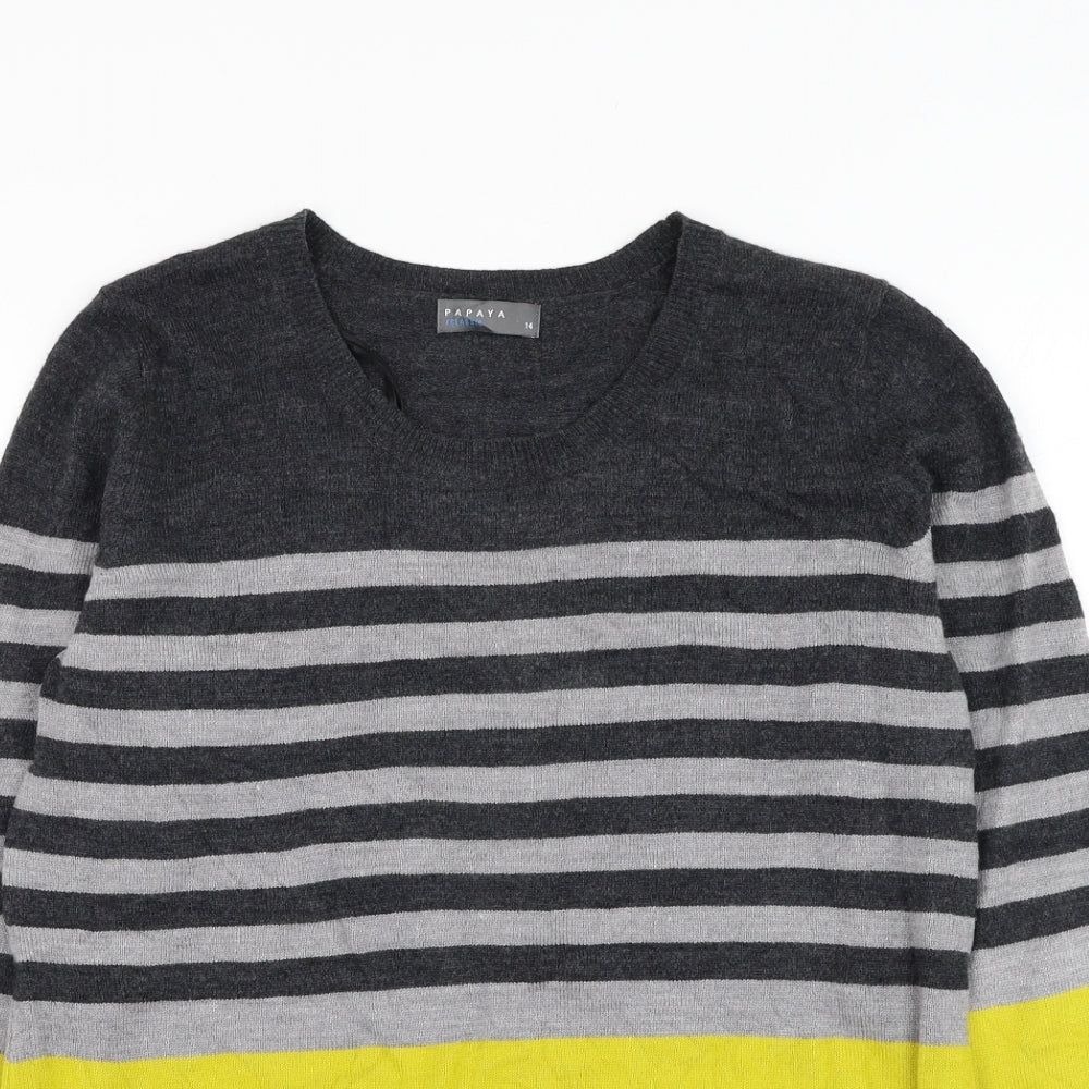 Matalan Womens Grey Round Neck Striped Acrylic Jumper Size 14