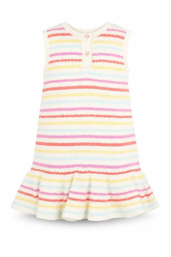 NEXT Girls White Striped Cotton Jumper Dress Size 12-18 Months Round Neck Pullover