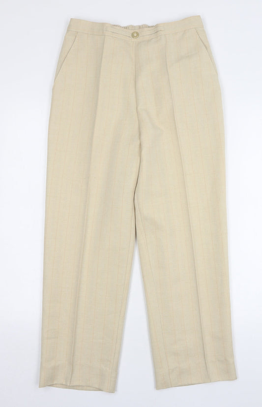 Marks and Spencer Womens Beige Striped Polyester Trousers Size 12 L27 in Regular