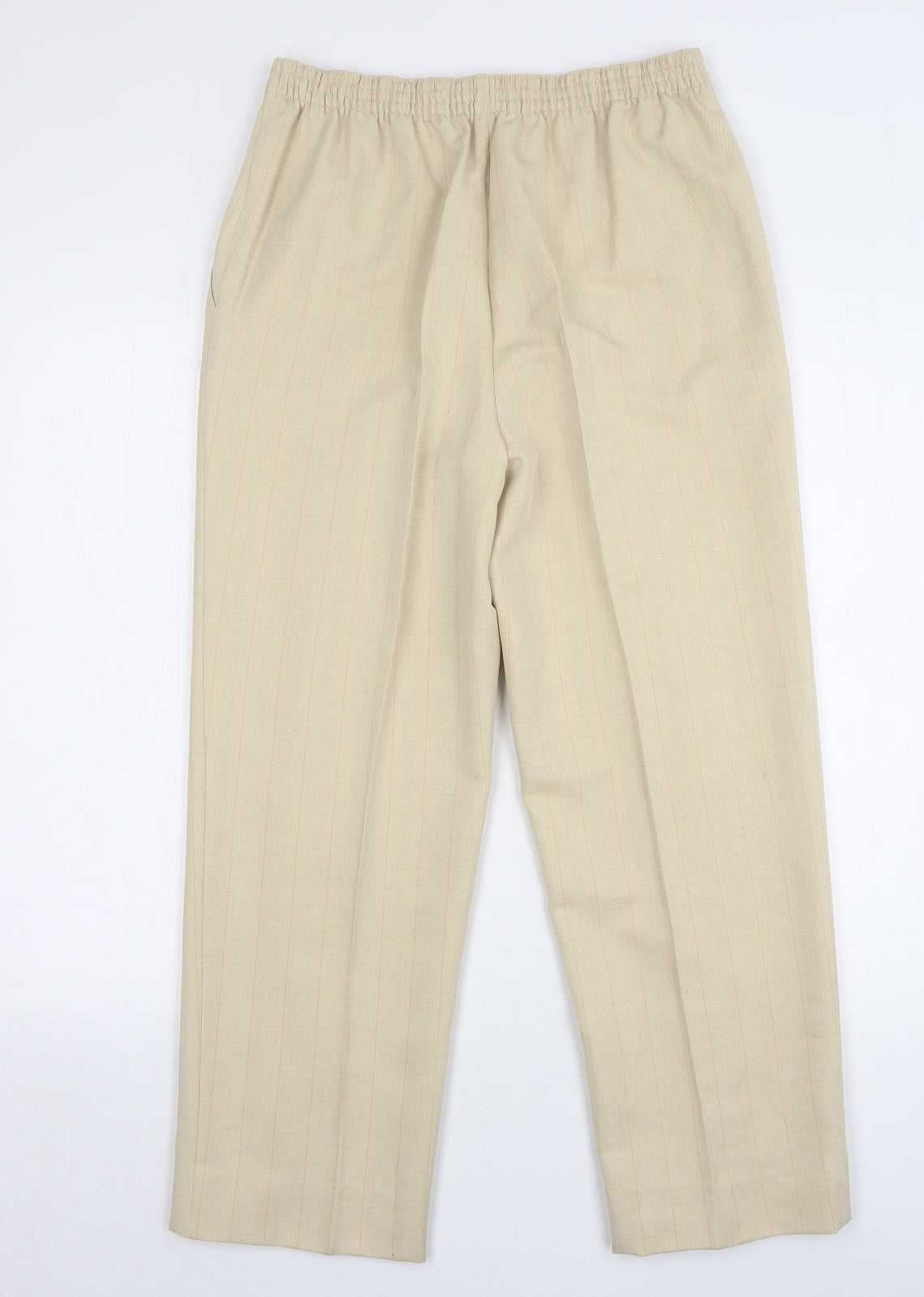 Marks and Spencer Womens Beige Striped Polyester Trousers Size 12 L27 in Regular