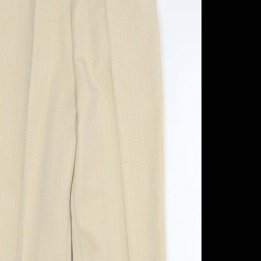 Marks and Spencer Womens Beige Striped Polyester Trousers Size 12 L27 in Regular