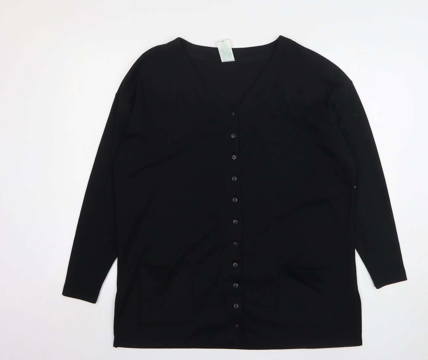 Canda Womens Black V-Neck Cotton Cardigan Jumper Size M