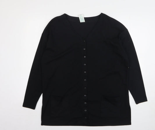 Canda Womens Black V-Neck Cotton Cardigan Jumper Size M