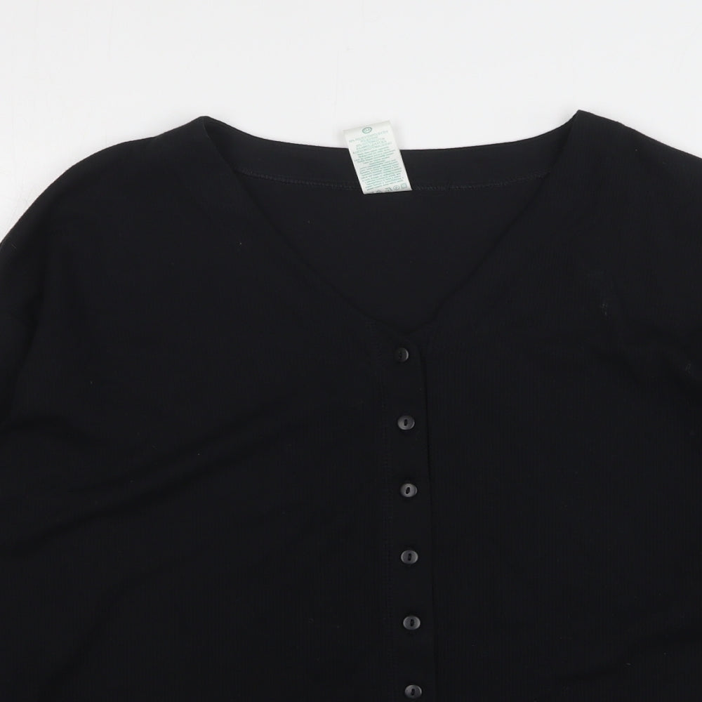 Canda Womens Black V-Neck Cotton Cardigan Jumper Size M