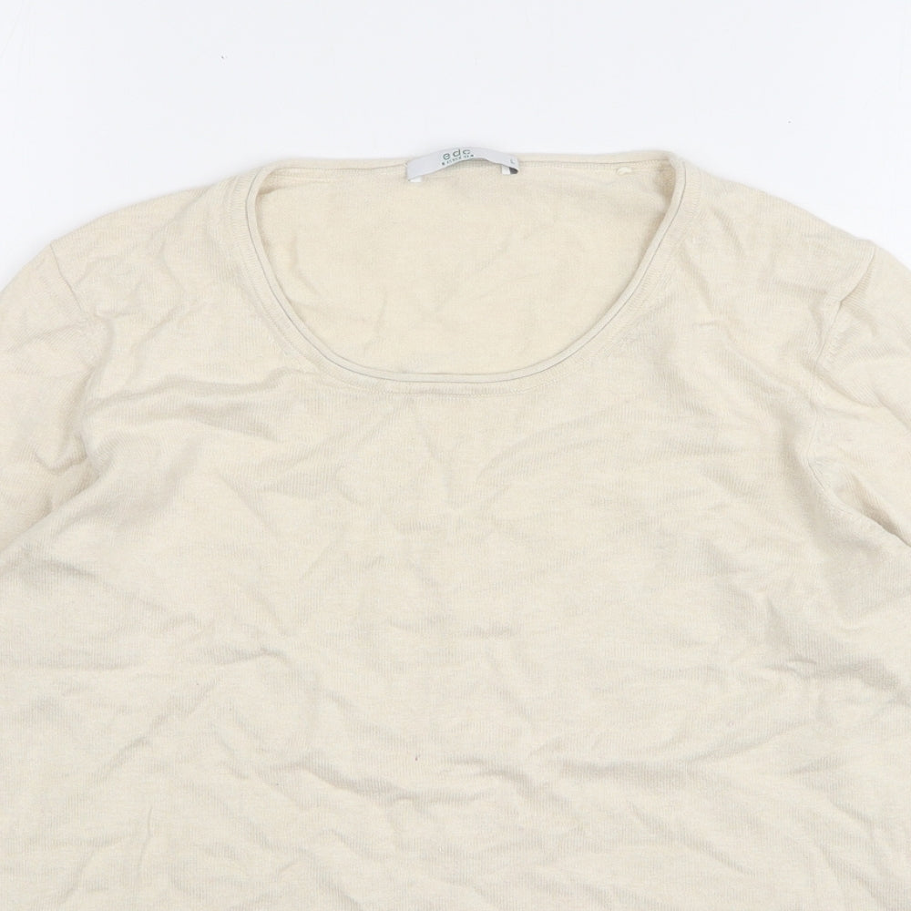 EDC Womens Beige Round Neck Cotton Pullover Jumper Size L