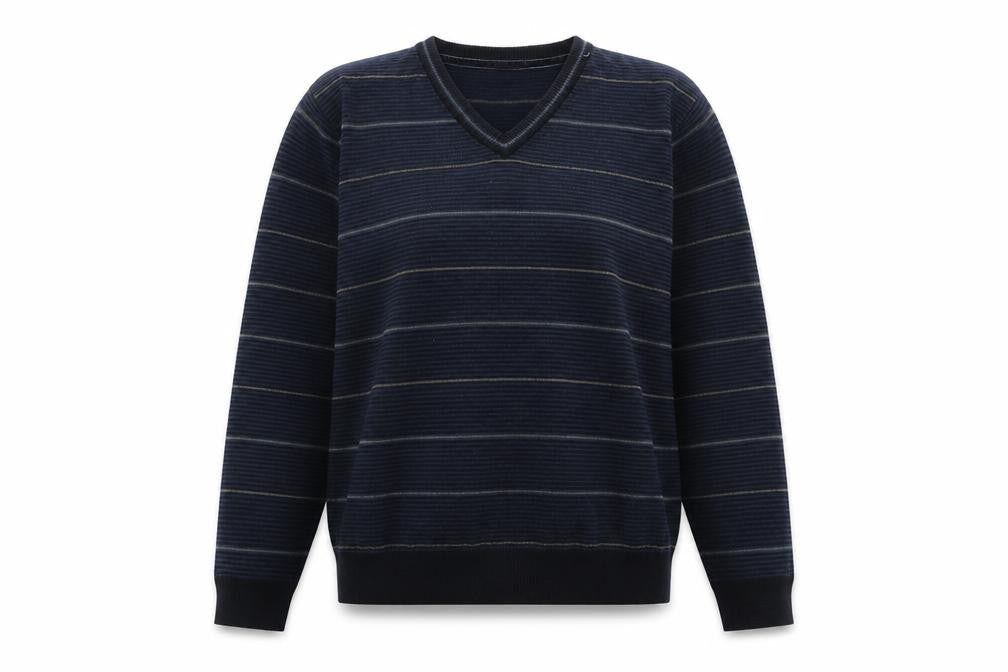 Autograph Womens Blue V-Neck Striped Acrylic Pullover Jumper Size L