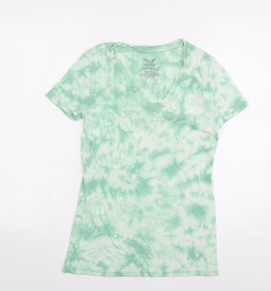 Faded Glory Womens Green Geometric Cotton Basic T-Shirt Size 4 V-Neck