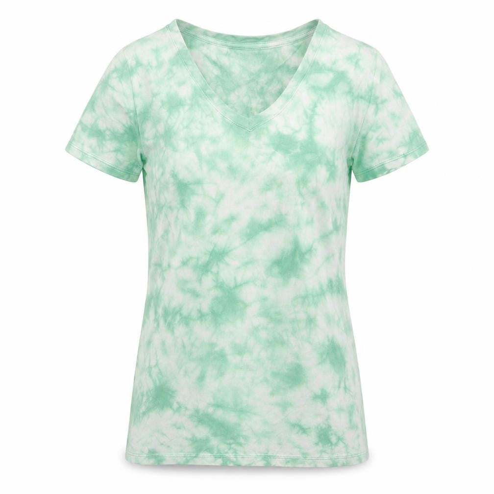 Faded Glory Womens Green Geometric Cotton Basic T-Shirt Size 4 V-Neck