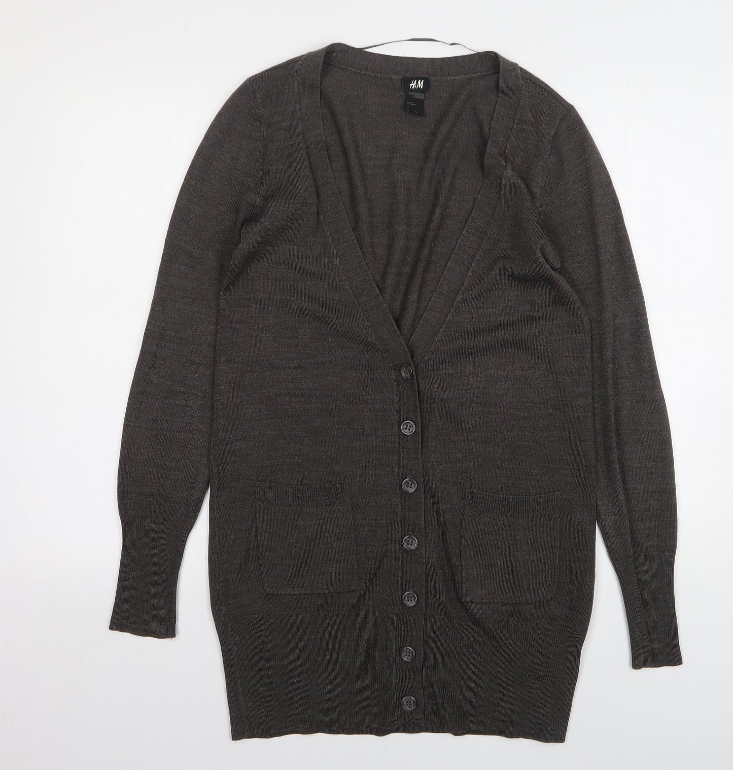 H&M Womens Grey V-Neck Acrylic Cardigan Jumper Size S