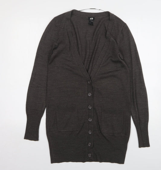 H&M Womens Grey V-Neck Acrylic Cardigan Jumper Size S