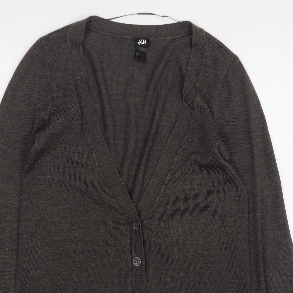 H&M Womens Grey V-Neck Acrylic Cardigan Jumper Size S
