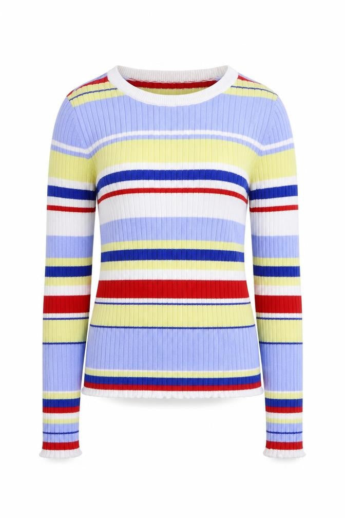 Monkl Womens Multicoloured Round Neck Striped Cotton Pullover Jumper Size XS