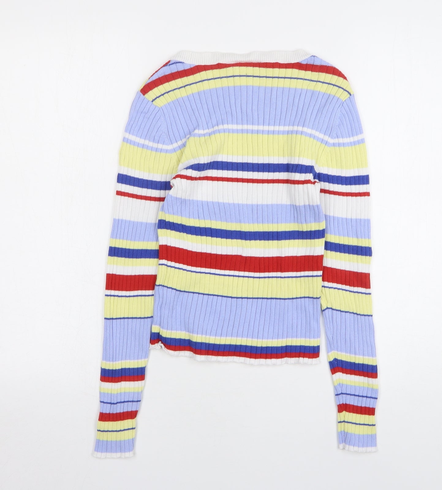 Monkl Womens Multicoloured Round Neck Striped Cotton Pullover Jumper Size XS