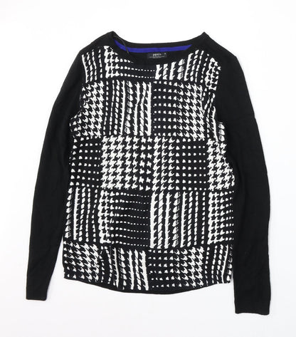 Papaya Womens Black Round Neck Houndstooth Viscose Pullover Jumper Size 8