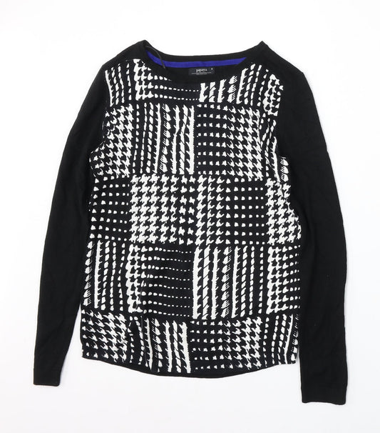 Papaya Womens Black Round Neck Houndstooth Viscose Pullover Jumper Size 8