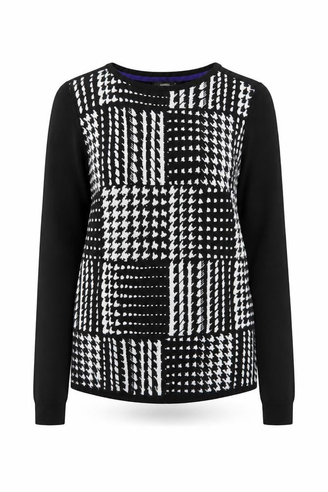 Papaya Womens Black Round Neck Houndstooth Viscose Pullover Jumper Size 8