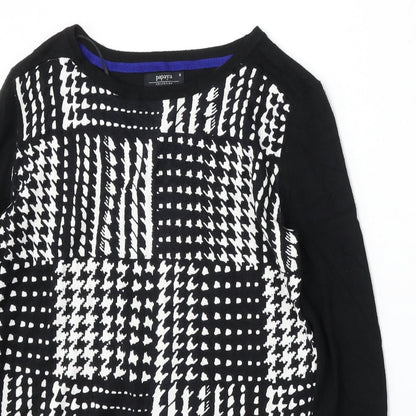 Papaya Womens Black Round Neck Houndstooth Viscose Pullover Jumper Size 8
