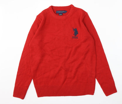U.S. Polo Assn. Mens Red Round Neck Polyester Pullover Jumper Size S