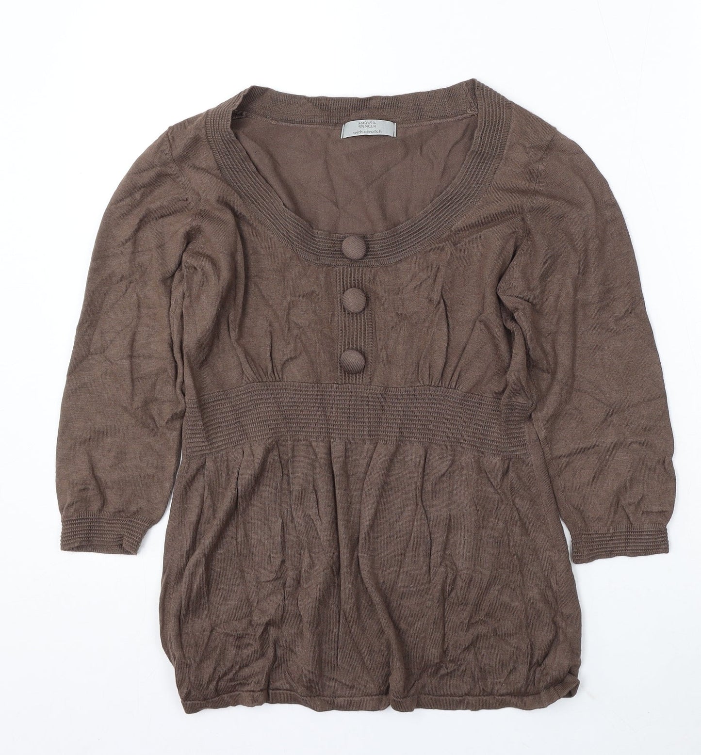 Marks and Spencer Womens Brown Round Neck Viscose Pullover Jumper Size 12
