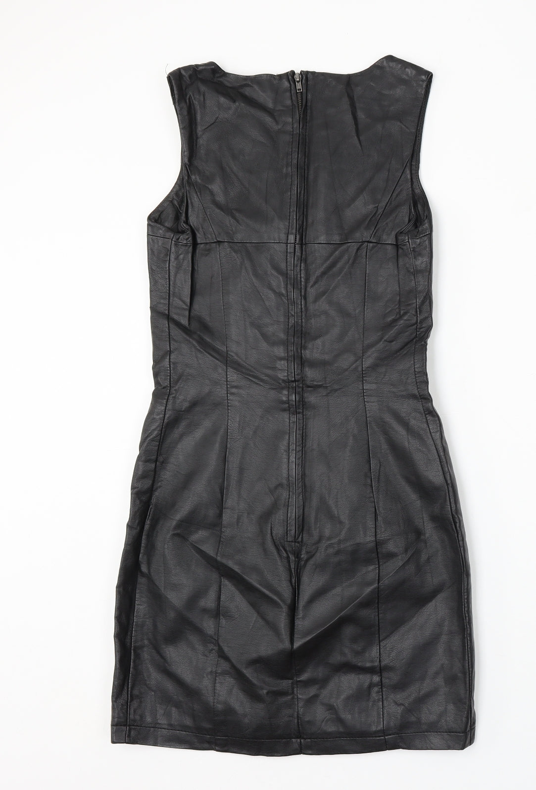 H&M Womens Black Polyurethane Pencil Dress Size 6 Round Neck