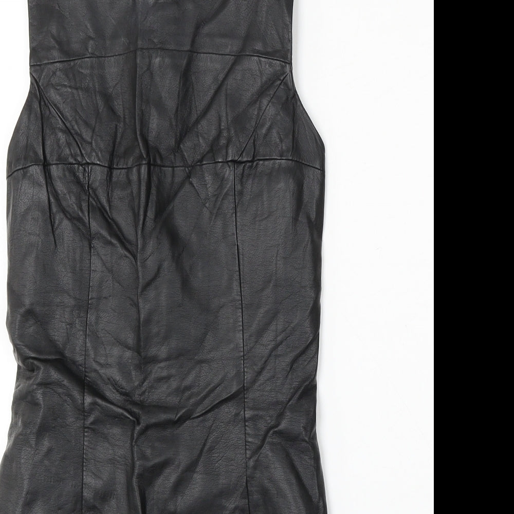 H&M Womens Black Polyurethane Pencil Dress Size 6 Round Neck