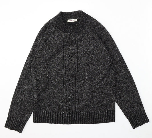 Bonmarché Womens Black Round Neck Acrylic Pullover Jumper Size S
