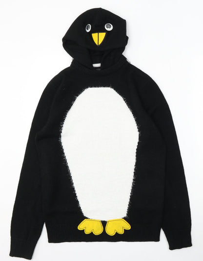 Preloved Peacocks Mens Black Round Neck Acrylic Pullover Jumper Size S - Penguin Jumper - Front