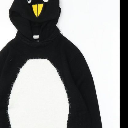Preloved Peacocks Mens Black Round Neck Acrylic Pullover Jumper Size S - Penguin Jumper - Detail