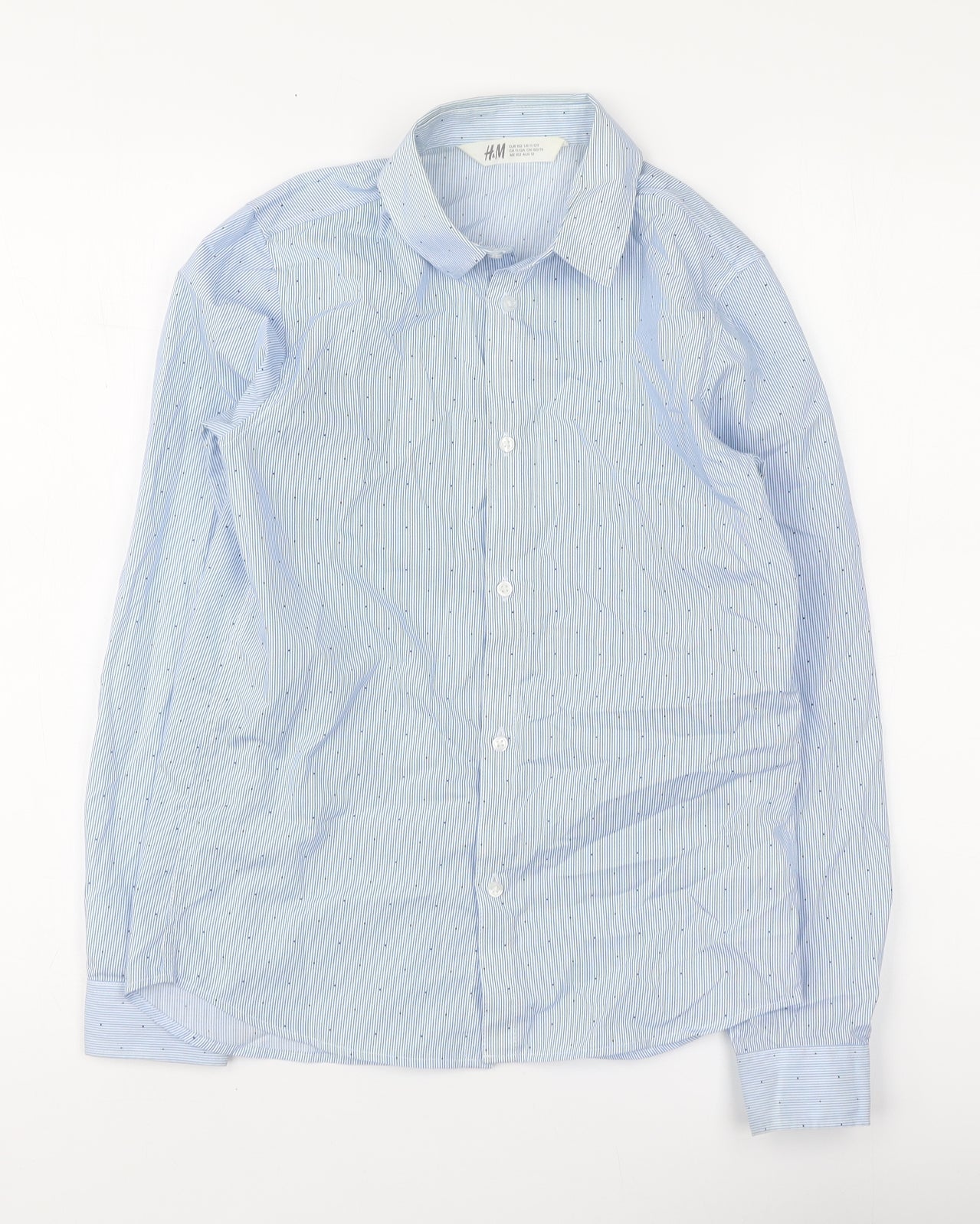 H&M Boys Blue Striped Polyester Basic Button-Up Size 11-12 Years Collared