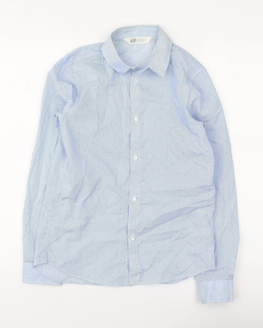 H&M Boys Blue Striped Polyester Basic Button-Up Size 11-12 Years Collared