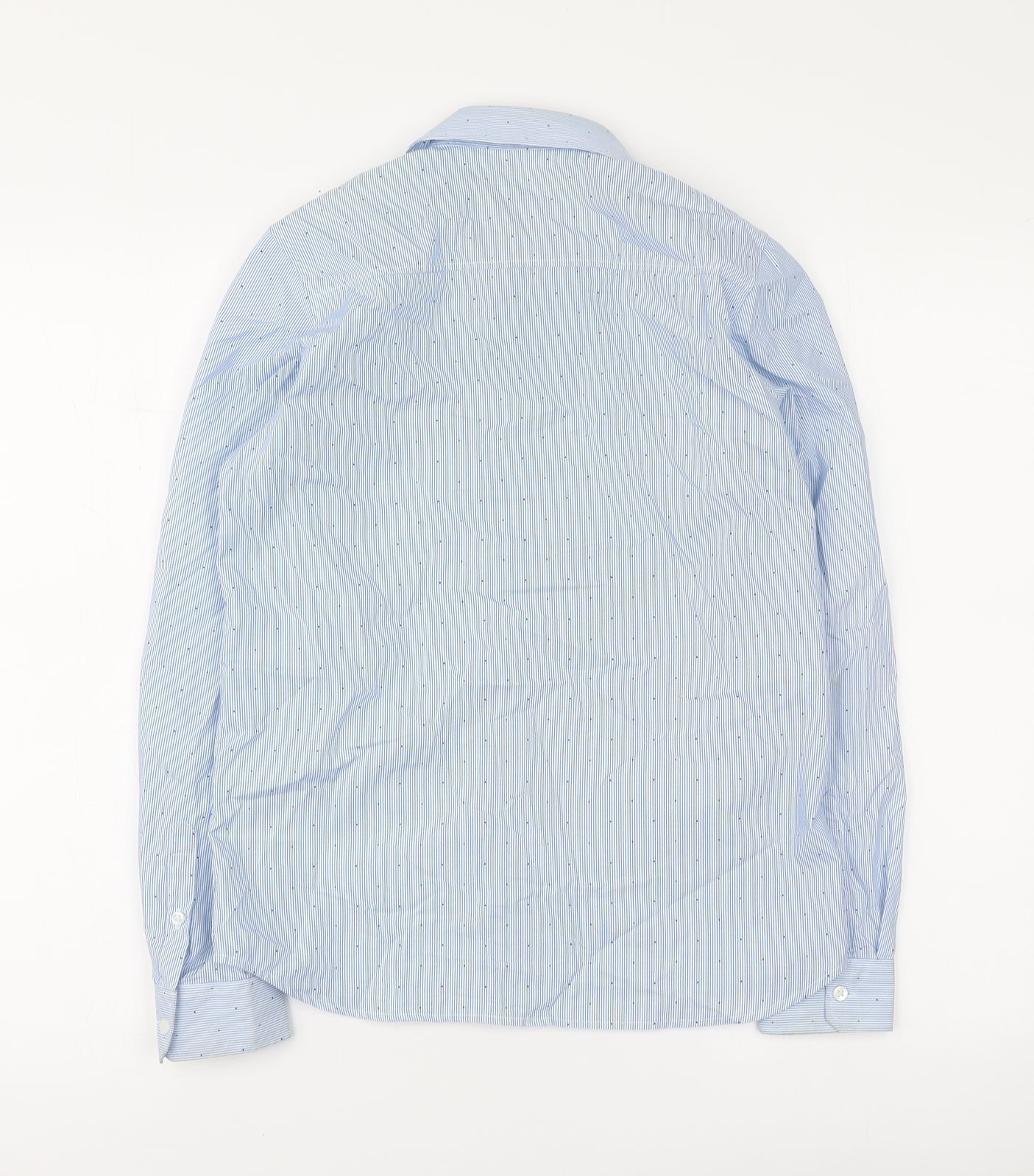 H&M Boys Blue Striped Polyester Basic Button-Up Size 11-12 Years Collared