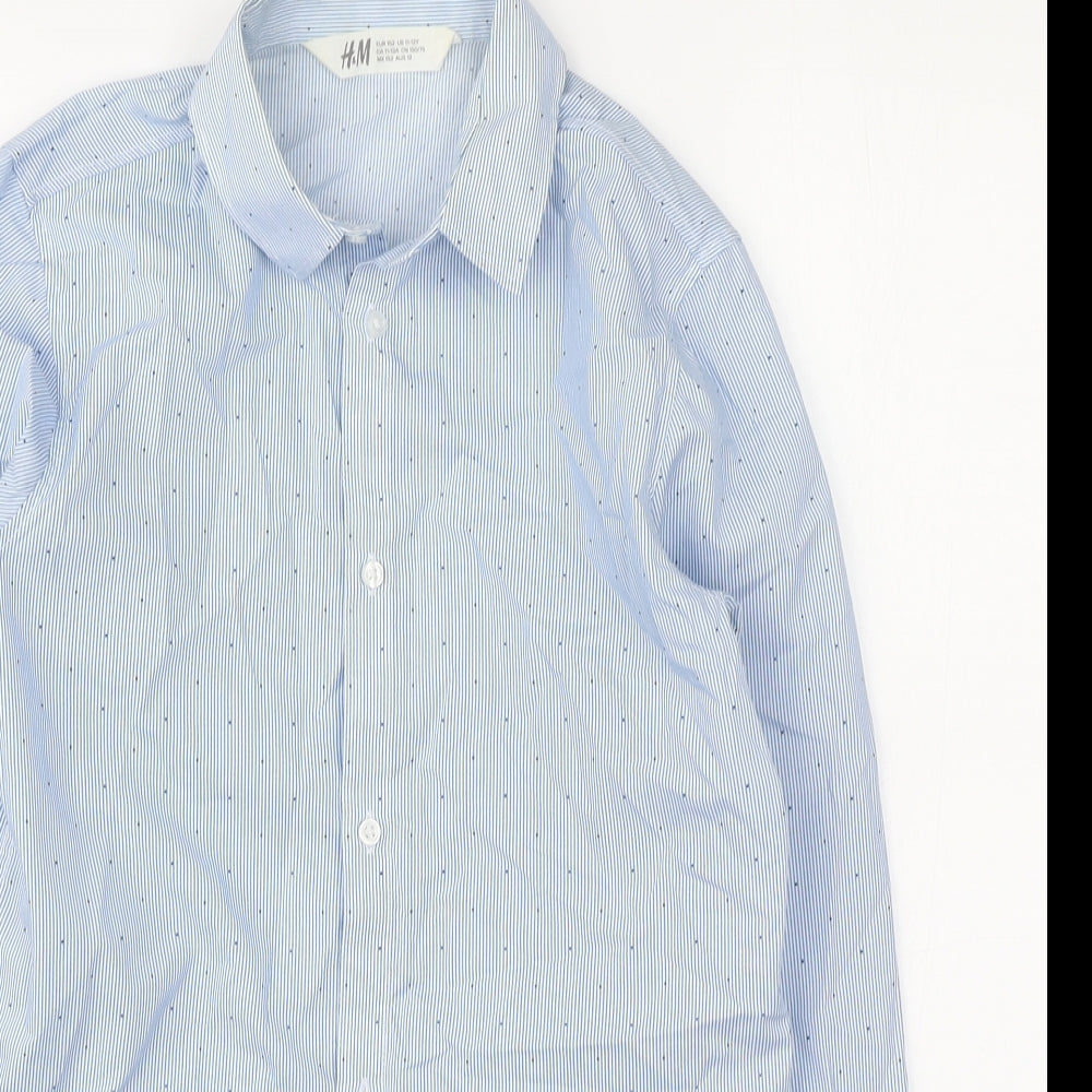 H&M Boys Blue Striped Polyester Basic Button-Up Size 11-12 Years Collared