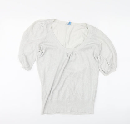Oasis Womens Silver Round Neck Cotton Pullover Jumper Size 8