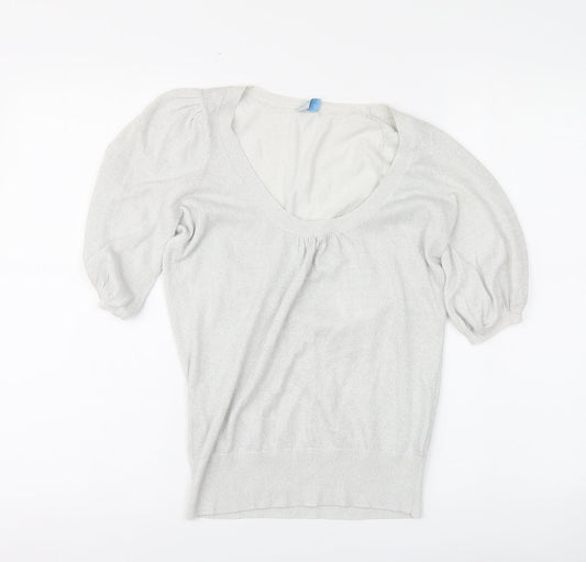 Oasis Womens Silver Round Neck Cotton Pullover Jumper Size 8