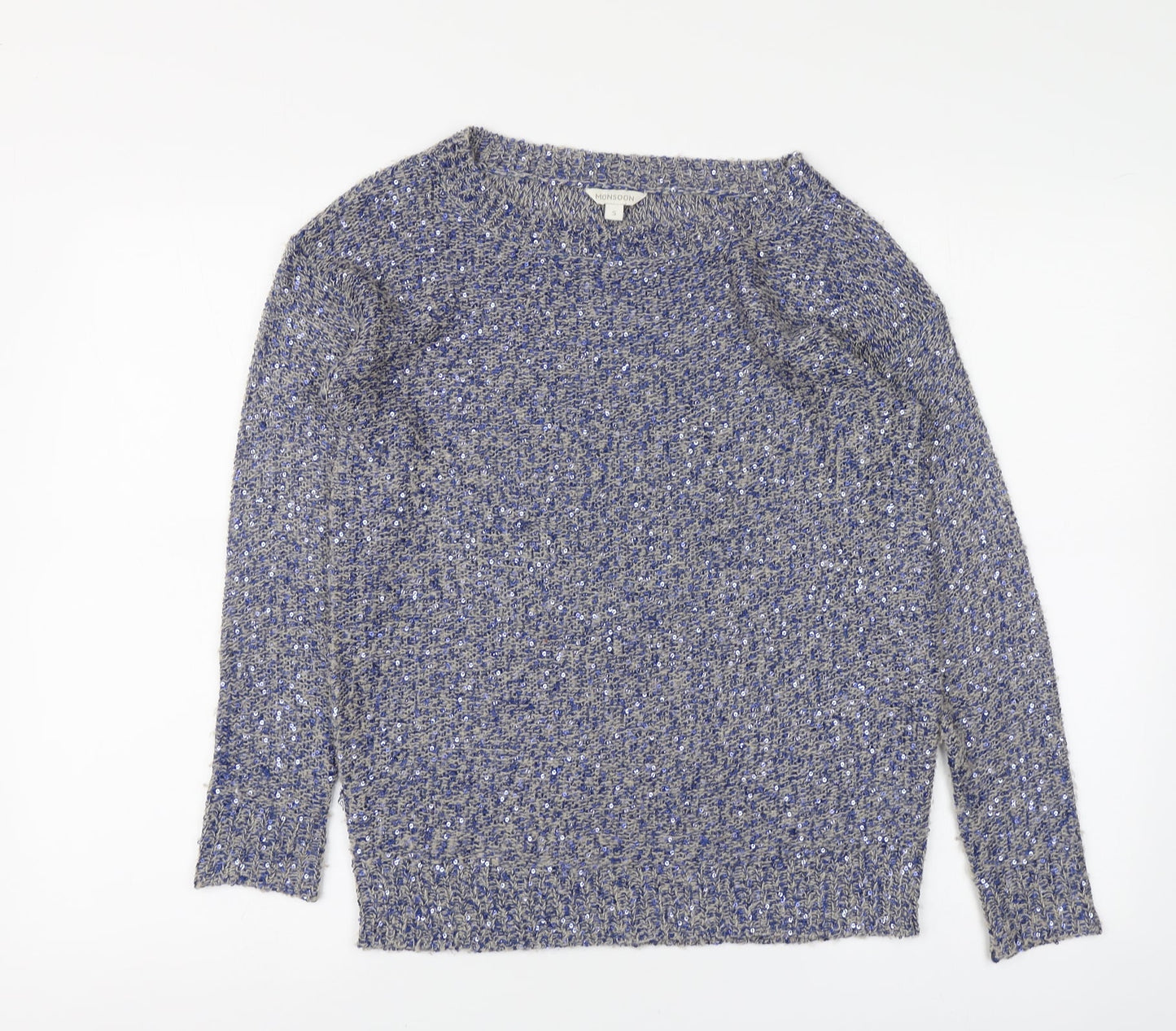 Monsoon Womens Blue Round Neck Polyester Pullover Jumper Size S